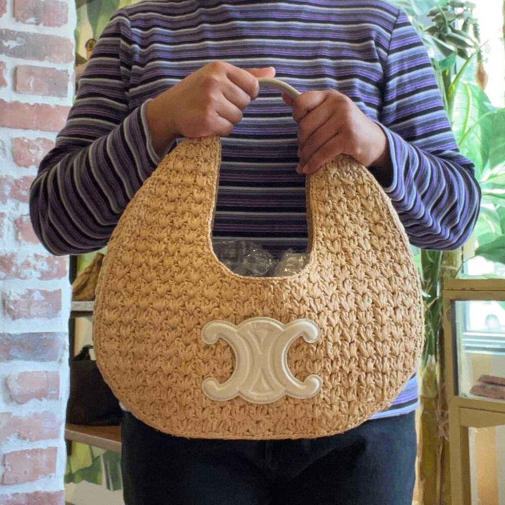 CELINE Classic Panier Natural White Raffia and Calfskin Hobo Bag - Picture 2 of 14